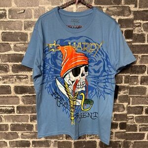 NWT Ed Hardy Skull Pirate Graphic T-shirt powder blue